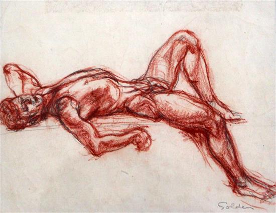 Grace Golden (1902-1993) Reclining male nude, 6.5 x 8in.